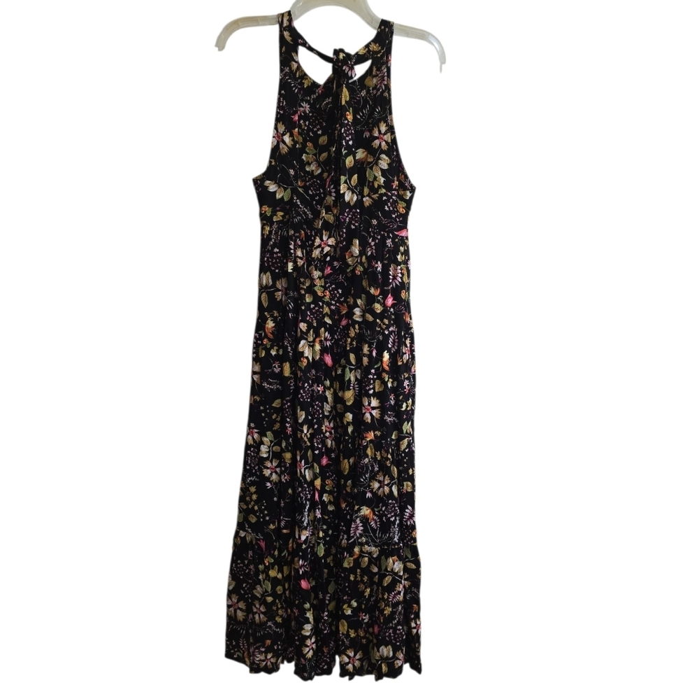 Natural Life HALLE Black Colorful Floral Tiered Skirt Halter Neck Maxi Dress XS - Picture 8 of 9